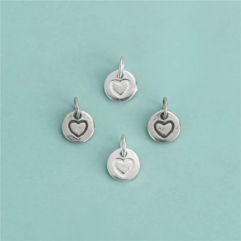 Tiny 925 Sterling Silver Love Heart Round Charms Pendant for Necklace Jewelry Making