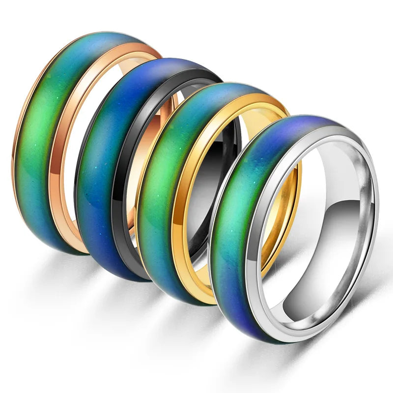 Stainless Steel Changing Color Mood Ring Emotion Feeling Temperature Rings for Women Men Couples Rings Tone Jewelry
