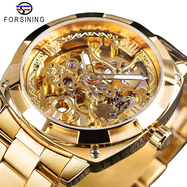 Forsining 2023 New Men Watches Folding Clasp Safety Men's Automatic Watches Top New Luxury Transparent Luminous Hands Watches