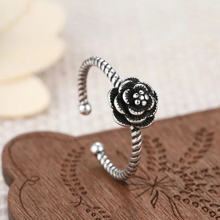 925 Sterling Silver Opening Ring Rose Retro Thai Silver Ring Ornaments Wholesale Matching Single Products