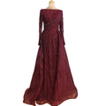 Burgundy Long Sleeves Over Skirt Evening Dresses Serene Hill LA70836 Muslim Beaded Mermaid Dinner Party Gowns