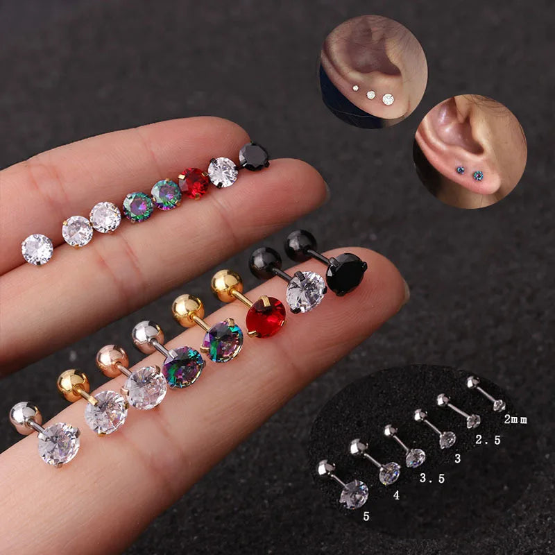 Wholesale Fashion CZ 3 Prong Tragus Cartilage Stainless Steel Ear Stud Crystal Zircon Earrings Piercing Jewelry for Women Men