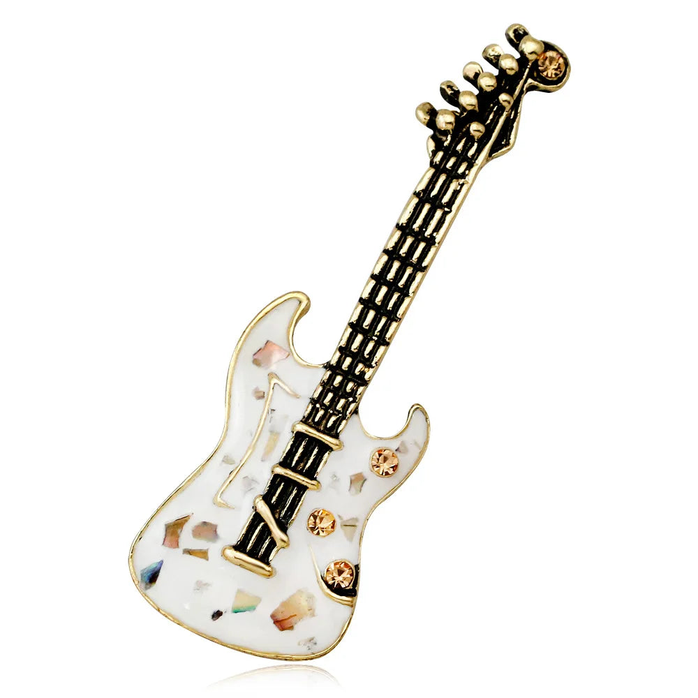 New Wholesale Anit Tarnish Nickle Free Metal Guitar Painted Brooch for Women Jewelry Gift