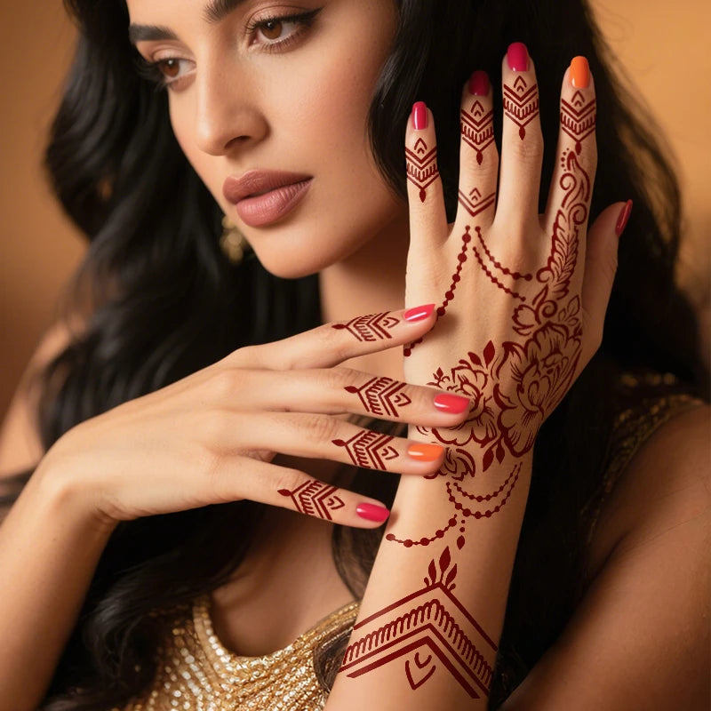 Custom OEM Reusable Black India Henna Mehndi Tattoo Stencil Hand Wrist Body Flower Design DIY Temporary Henna Painting Tattoo