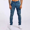 Men's New Slim-Fit Straight Denim Pants Breathable Mid Waist Casual Jeans with Distressed Wash for Summer Trends