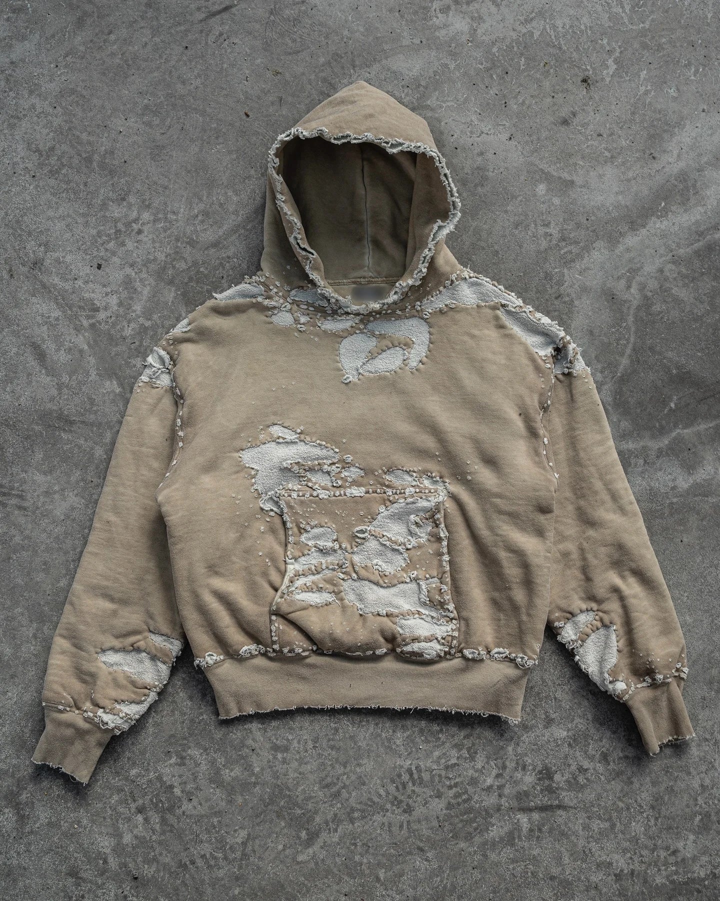 Qiao Shou Heavyweight Oversized Ripped Streetwear Men Custom Sun Faded Distressed Vintage Acid Wash Pullover Hoodie