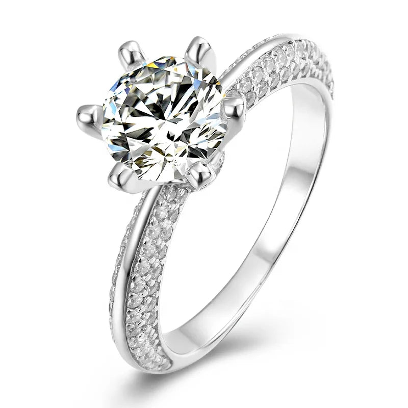 1ct/1.5ct/2ct/3ct Factory Wholesale  Silver Ring Moissanite  6 Prongs Engagement Ring Moissanite Diamond Wedding Ring
