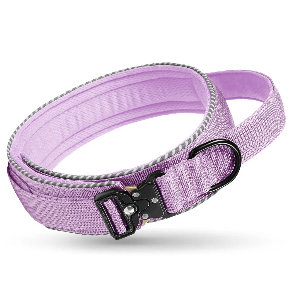 Heavy Duty Tactical Nylon Dog Collar for Medium Large Dogs Adjustable Reflective Training Collar with Metal Buckle Customizable