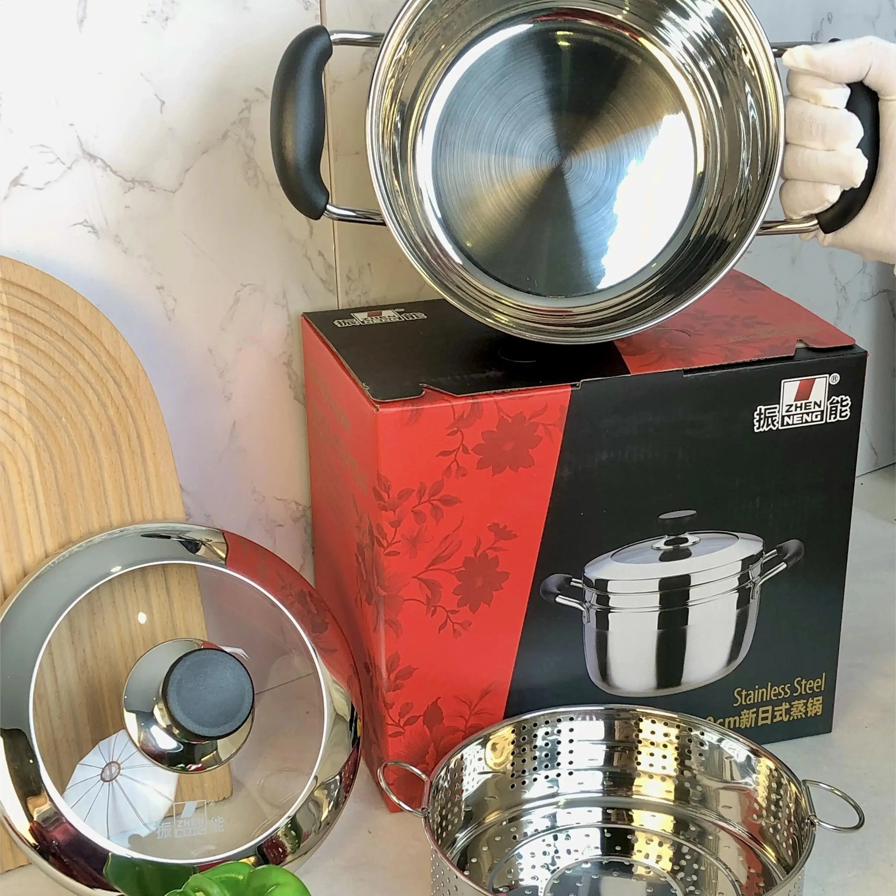 Zhenneng Popular Stainless Steel Food Steamer Multifunctional Food Steamers Basket Stainless Steel Steamer with 2 Layers