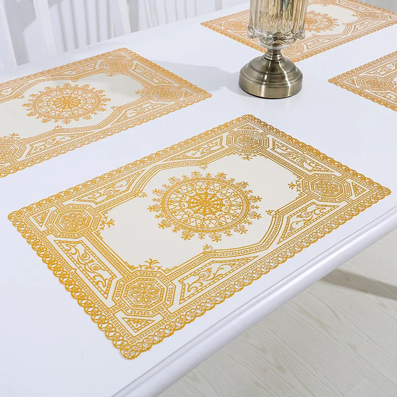 European PVC Insulated Western Placemat Household Hot Gold Washless Rectangular Dinner Plate Tea Table Mat Non-slip Placema