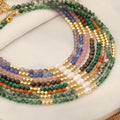 Dainty Natural Stone Necklace 4mm Faceted Tiger Eye Amethyst Stone Clavicle Necklace Baroque Charm Malachite Jewelry for Women