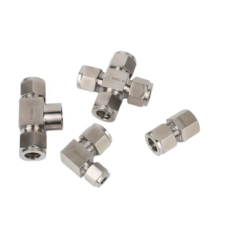 Dual Ferrules Hydraulic Fitting Stainless Steel Cross-Type Tube Unions