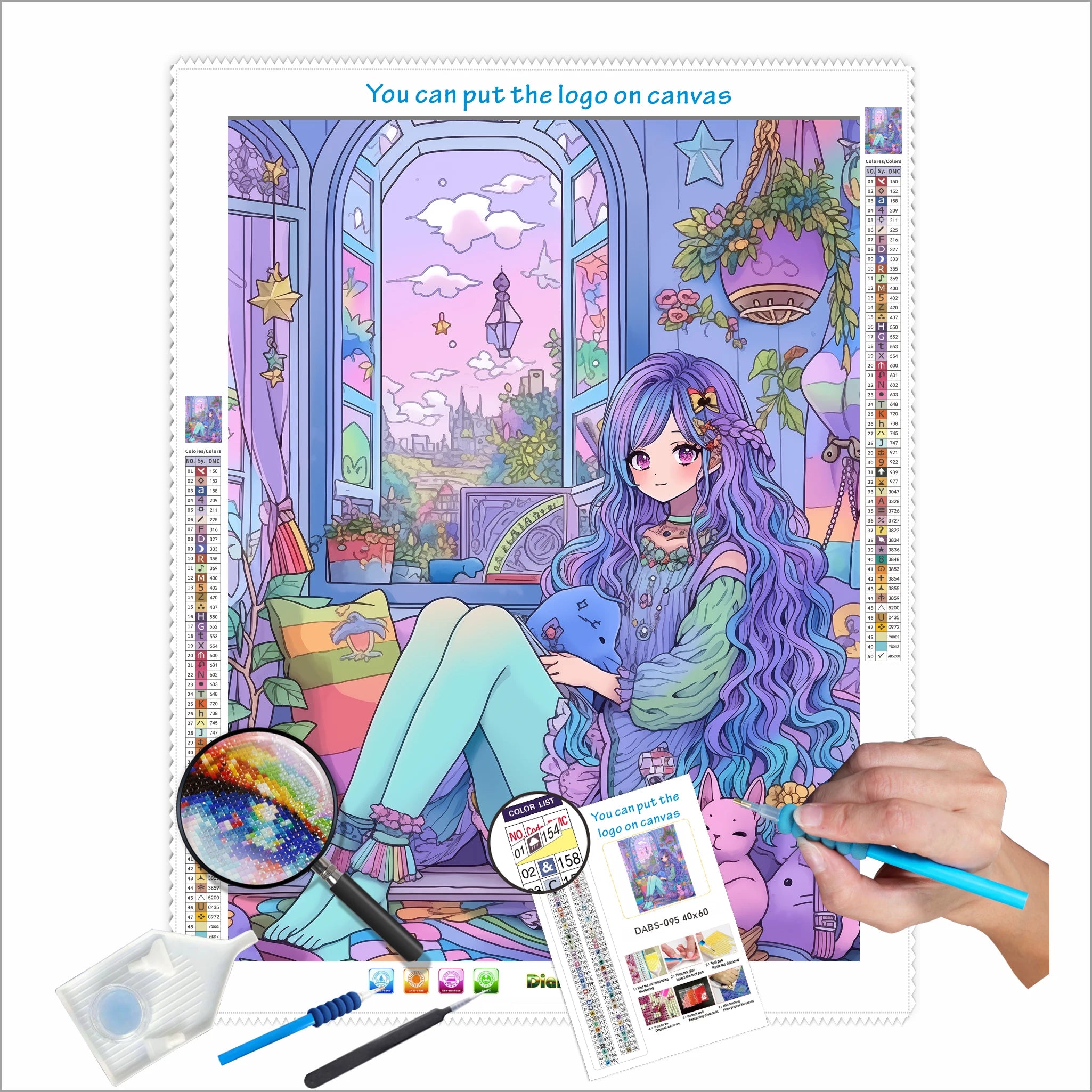 N-2166 5d Diamond Painting Paint by Diamond Full Square Canvas Handpainted Cartoon Girl Portrait Wall Art 40x60cm