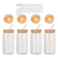 2024 Hot Selling 4pcs 6pcs 16oz Clear Coffee Tea Juice Beer Drinking Glass Can Shaped Cups Set with Bamboo Lid and Glass Straw