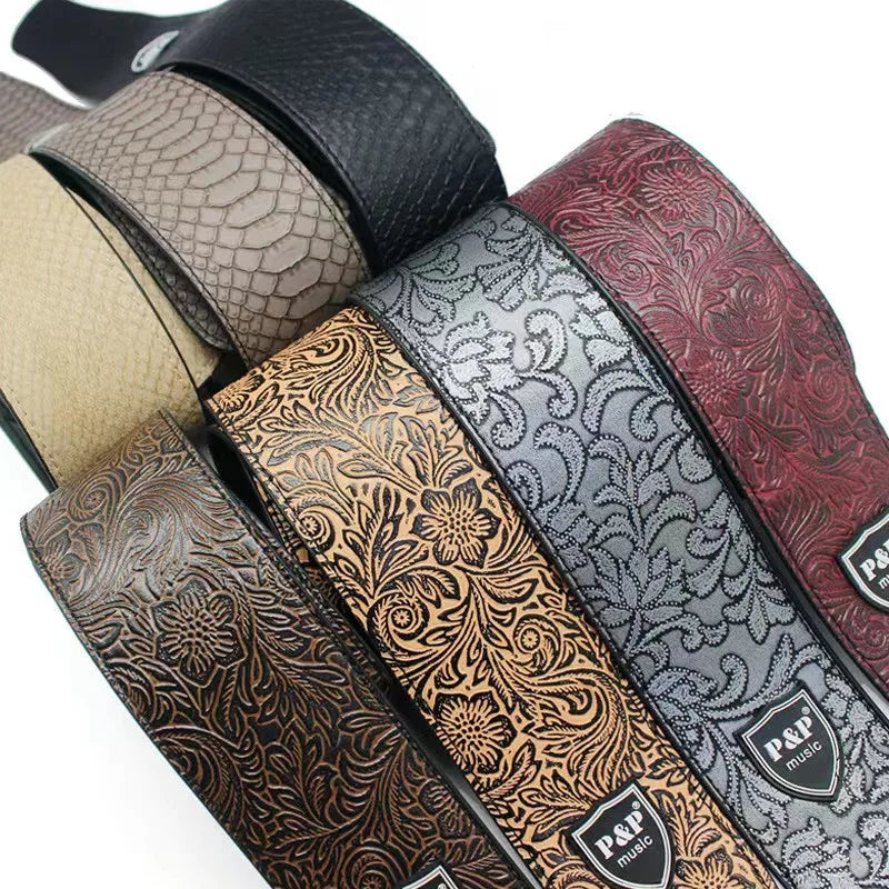 P&P PU Electric Guitar Bass Straps Adjustable Acoustic Leather Guitar Neck Instrument Bag Accessories Wholesale P&P PU Plastic
