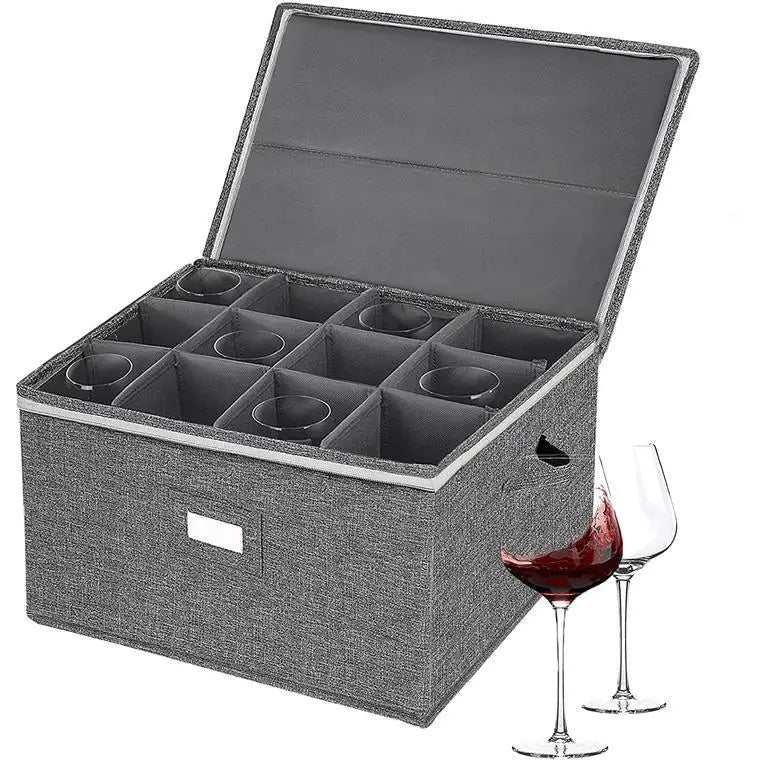 Large-capacity Moving Foldable Champagne Flute Drinkware Case Stackable Wine Glass Storage Box With Dividers