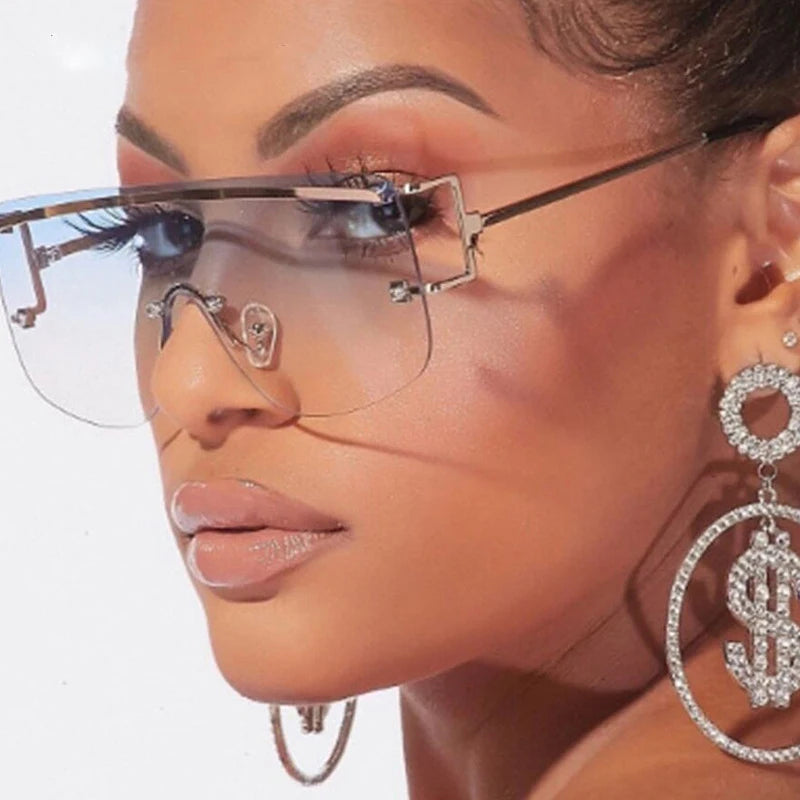 2021 Fashion Gafas De Sol Rimless Oversized Gradient Lens Trendy Women Luxury Shades Sun Glasses Sunglasses 2022