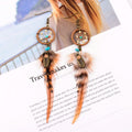 Bohemian Hollow Dream Catcher Leaf Feather Earrings for Women Indian Jewelry Turquoise Natural Stone Drop Dangle Earrings