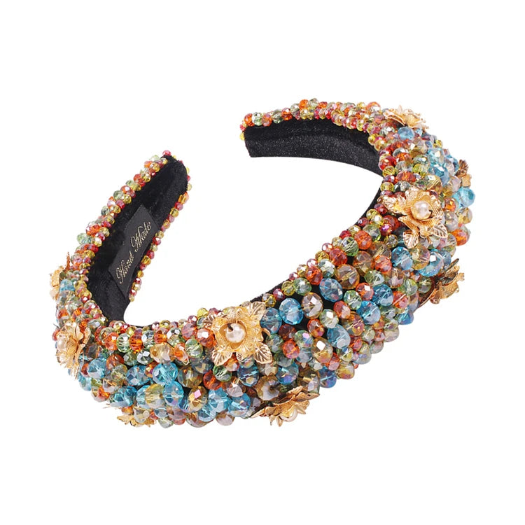 MIO New Trendy Baroque Retro Hair Band Summer Full Diamond Rhinestone Headband Women Hair Accessories