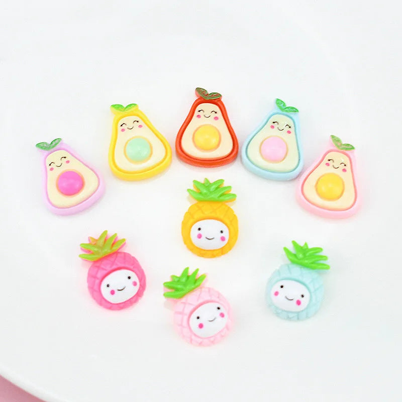 Resin Avocado Pineapple Resin Charms Cabochons for Slime Handmade DIY Mobile Phone Kids Hair Craft Decor