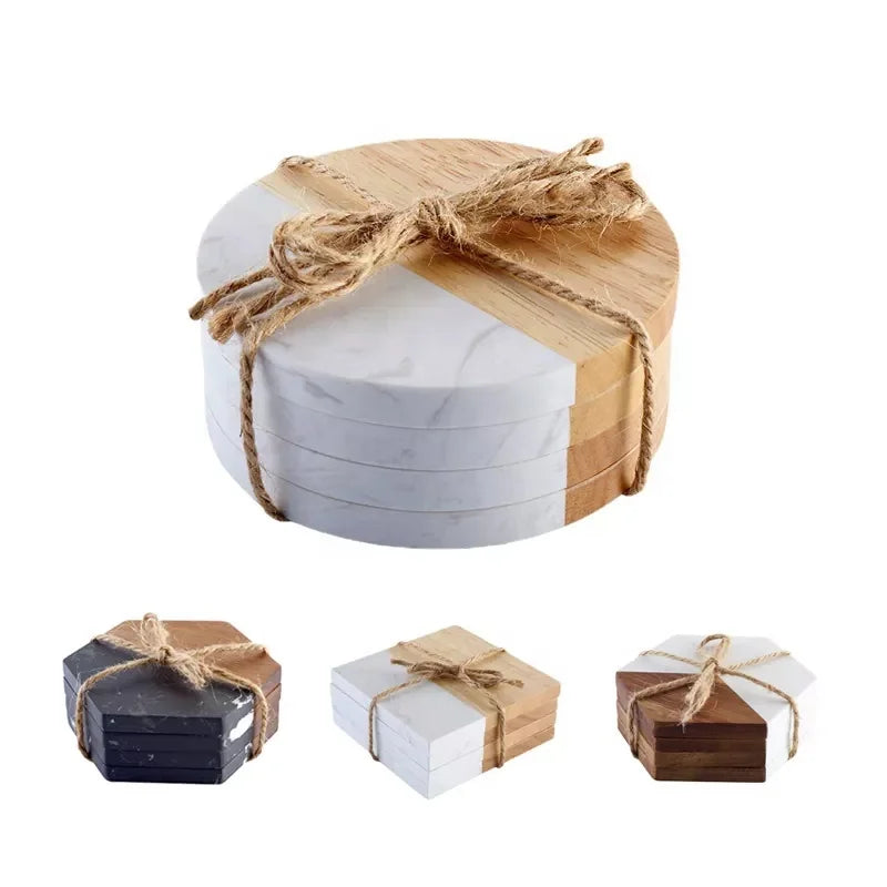 Hot Sale Wholesale Round Marble Coasters Set White Square Marble Coasters for Home Bar