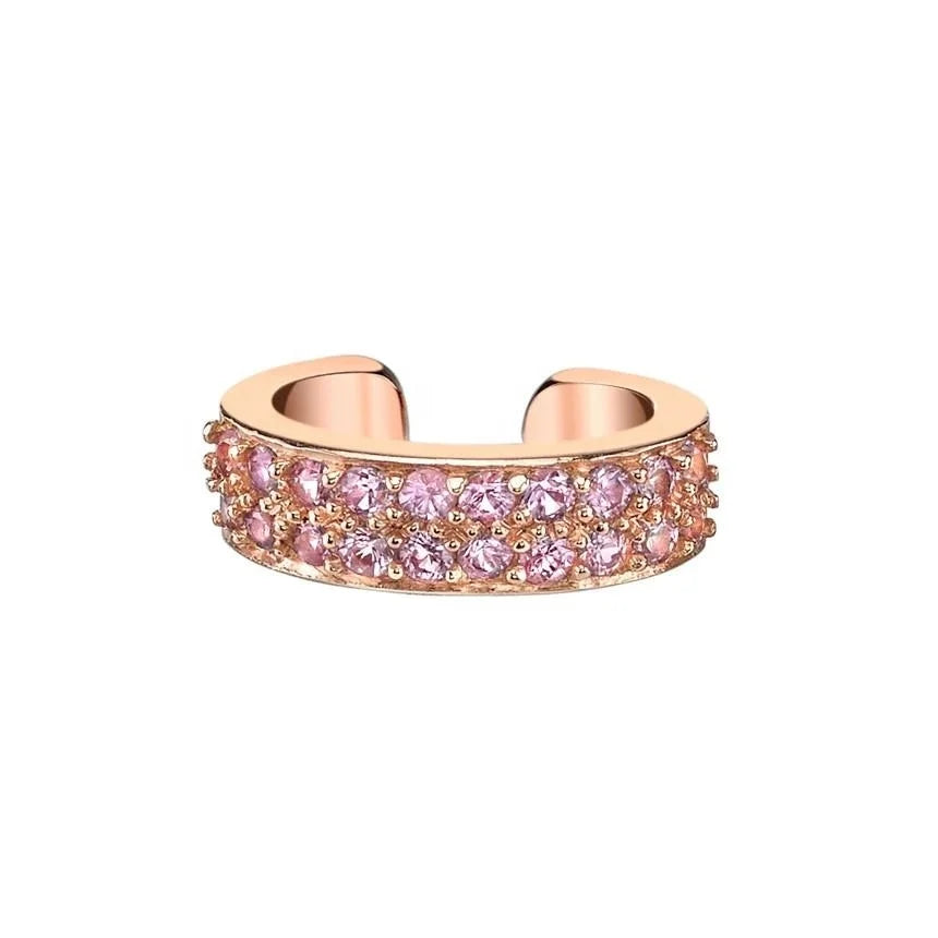 LOZRUNVE 925 Sterling Silver Hip Hop Dubai Double Row Pink Sapphire Crystal Ear Cuff Earring