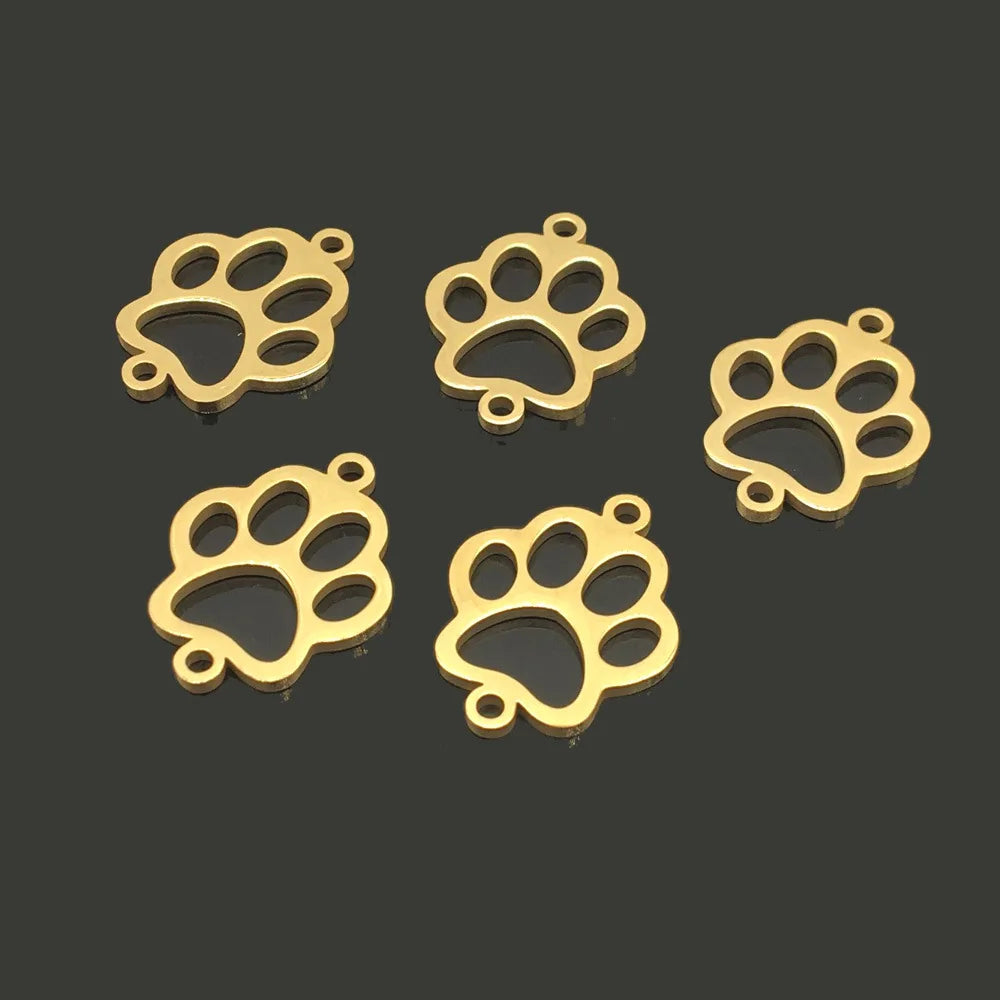 18K Gold Stainless Steel Bear Pet Paw Pendant Double Hole Charm Connection for Bracelet Jewelry Findings Components 16x20mm