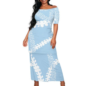 New Design Polynesian Hawaii Flower Print Dress Luxury 2 Piece Dresses Summer Casual Dress Women Clothes Off Shoulder Design POD