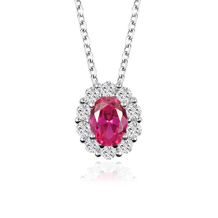 New Arrivals 925 Sterling Silver Jewelry Necklace Oval Cut Synthetic Lab Grown Ruby Necklaces for Girl