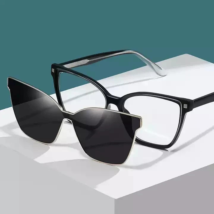 Fashion Women Magnetic Absorption Polarized Sunglasses Women Metal Clear Anti Glare 2 in 1 Magnetic Polarized Sunglasses