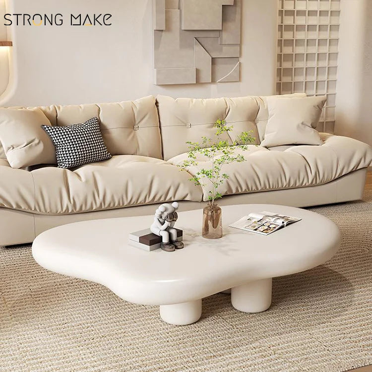 Wholesale Scandinavian Wabi Sabi White Cream Center Table Modern Living Room Creative Table Wooden Coffee Table for Home