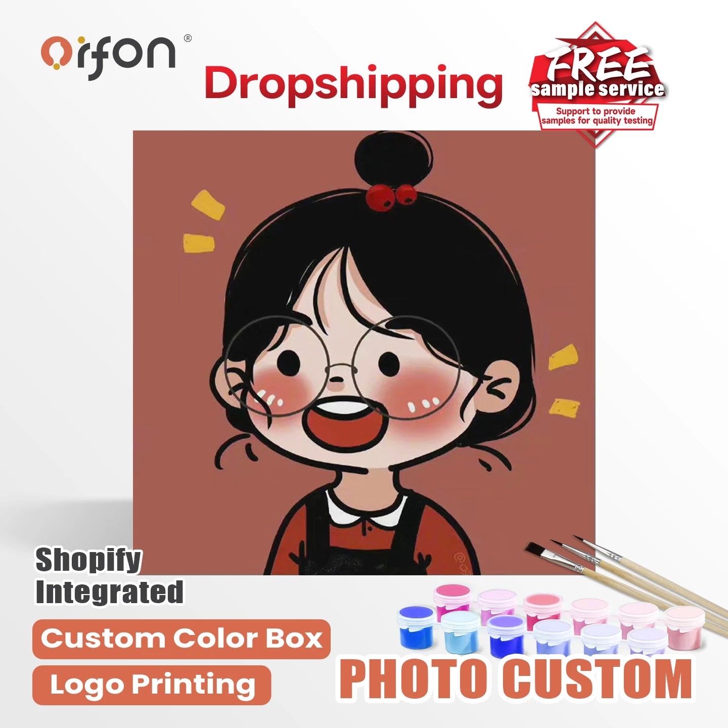 Orfon Dropshipping Cute Chibi Girl with Bun Hair Paint by Numbers Kit - Cheerful Cartoon Portrait Art for Home Decor DIY Craft