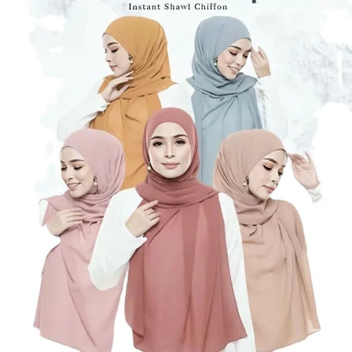 Chiffon Shawls Scarf With Zipper Design Pearl Women Fashion Plain Hijab Wrap Solid Color Shawls