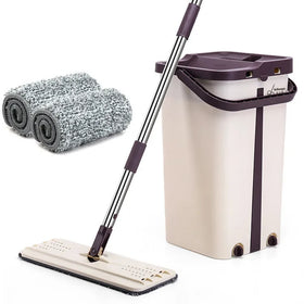 Bucket Set for Home Floor Cleaning Hands Free Floor Flat Mop Stainless-Steel Handle Washable Flat Floor Mop