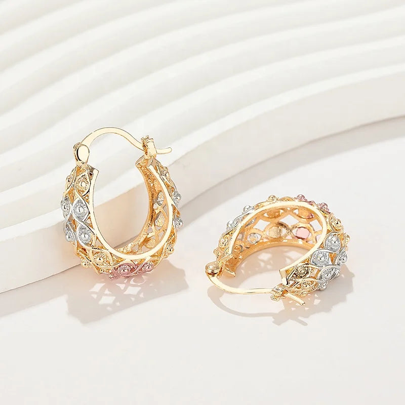 Gold Woman Earring Copper Alloy Gold Plated 18K Women'S Hoop Huggies Earrings Colorful Pattern Wholesale Women Fashion Jewelry