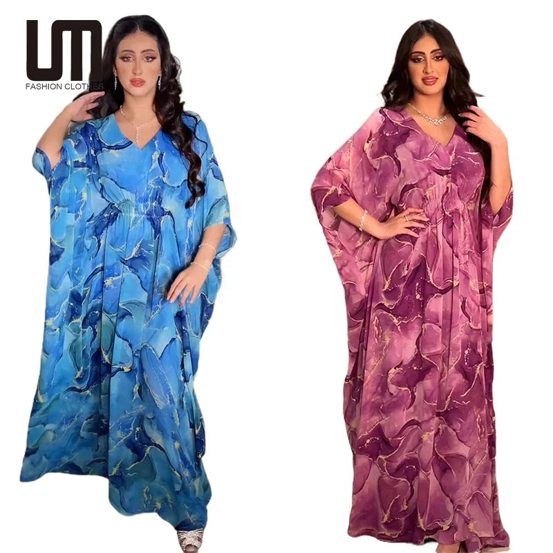 Liu Ming Wholesale Kaftan Maxi Dress Breathable Loose Sleeve Ramadan Abayas for Party Muslim Caftan Design Beautiful Print Cheap