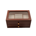 Luxury Double Layer Wood Velvet Lined Jewelry Display Box with Glass Window High Quality Varnished Custom Made Elegant Organizer