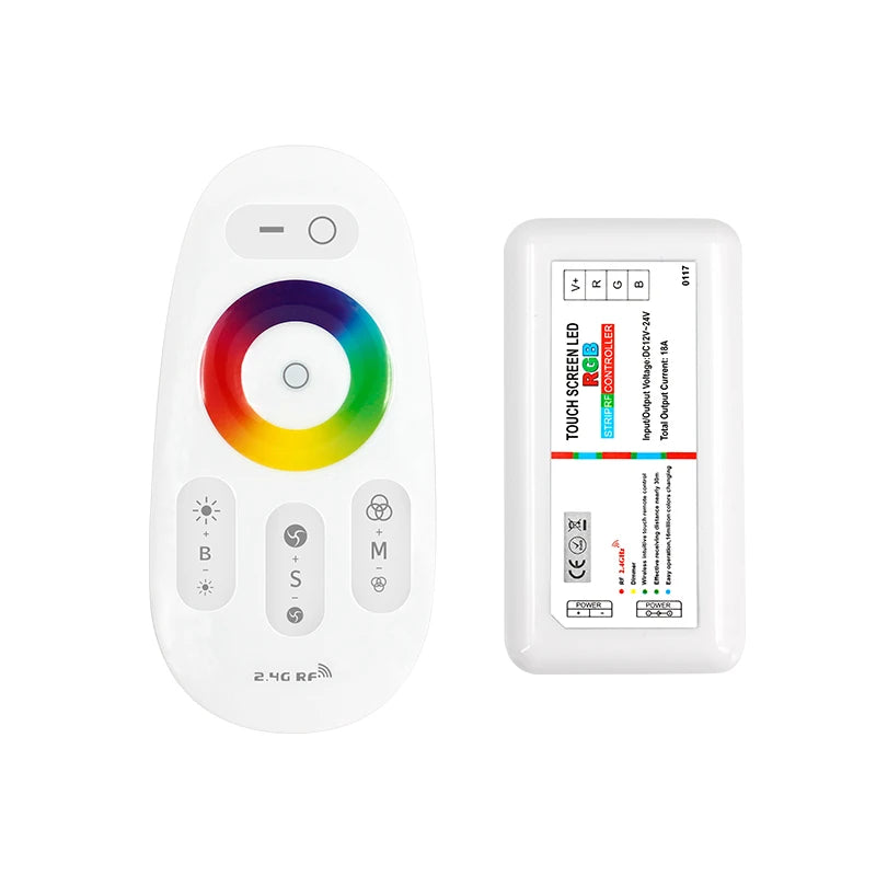 Hot Sale Wireless 6A 3Channels RF2.4G Full Touch Screen RGB LED Controller with Remote for LED Strip Light