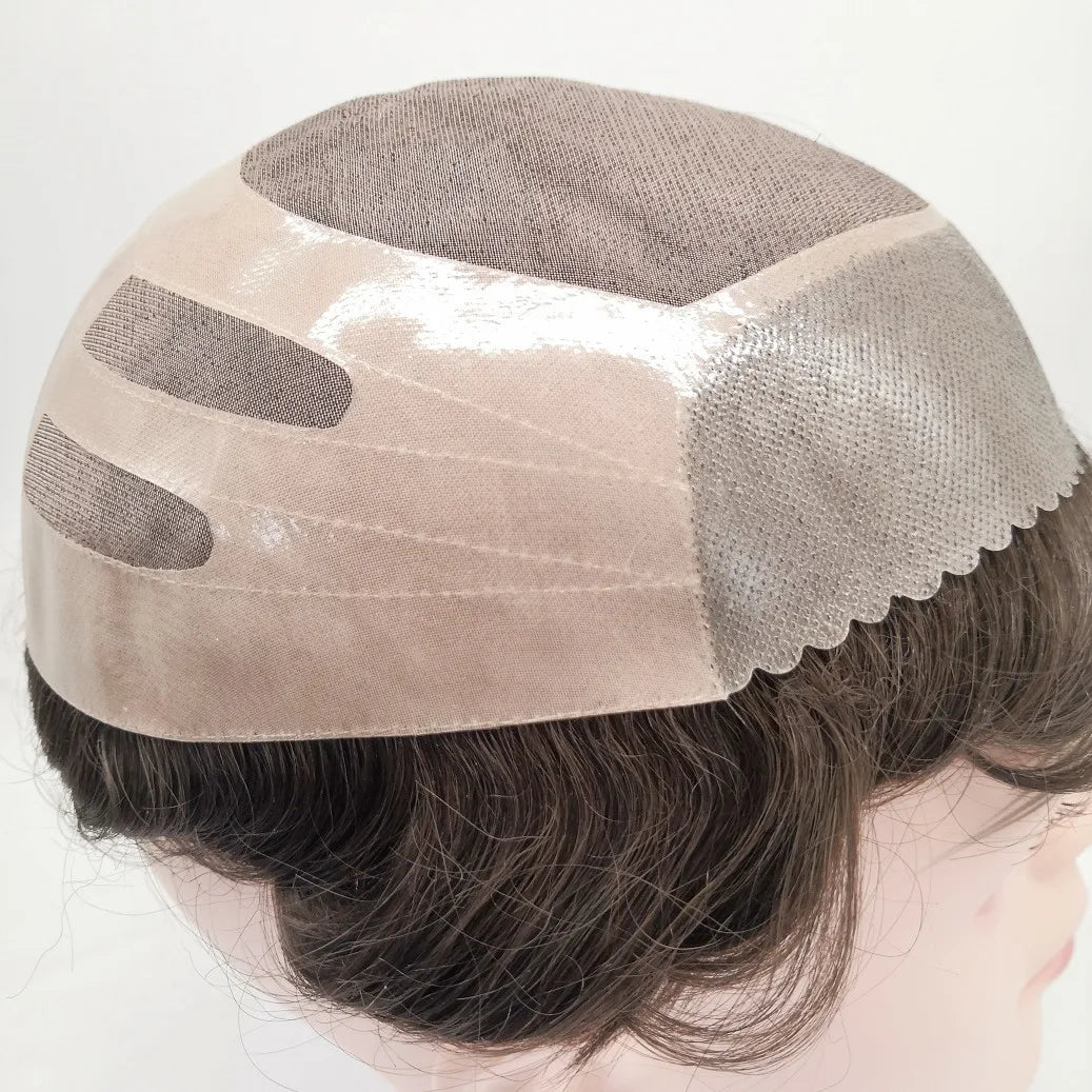 AU Durable Fine Mono Male Hair Prosthesis 6" Indian Human Hair Toupee 130% Hair Density Bond Natural Wig for Men