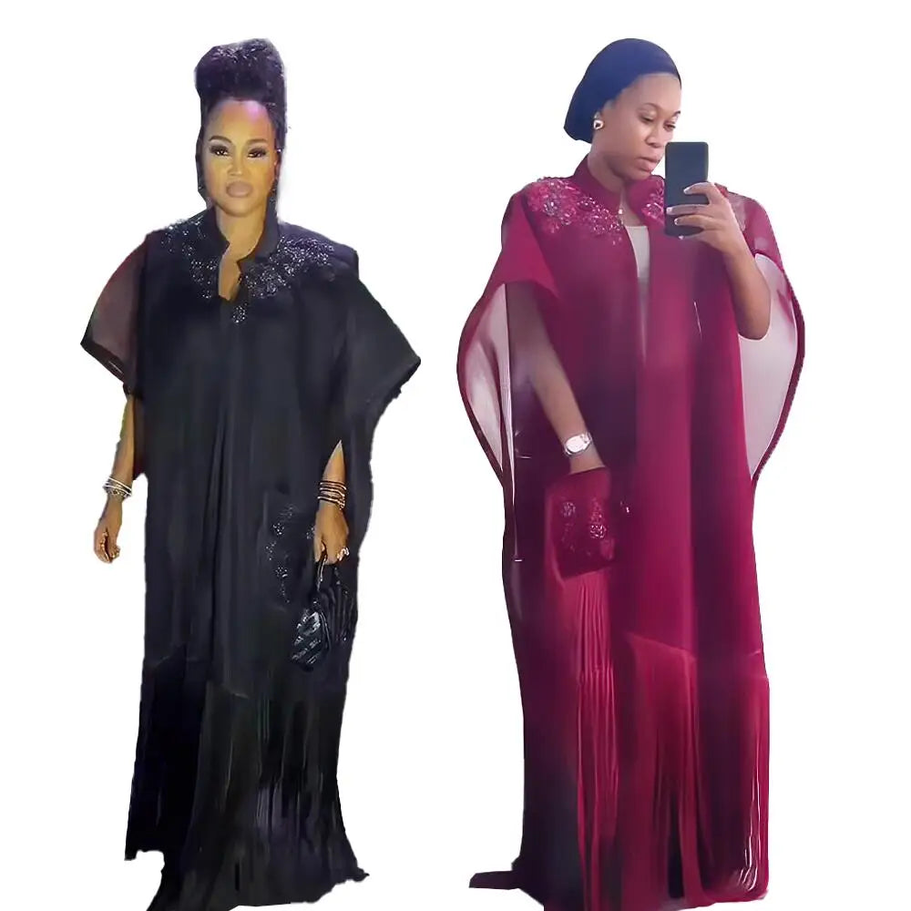 Popular Design Women Dress Mesh Dress Two Piece Set Womens Clothing Rhinestone Decoration African Clothes MegaBDM