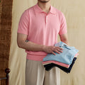 Men's Lightweight Cotton Linen Knitted Polo Shirt Short-Sleeve T-Shirt for Summer All-Match Design Solid for Business Casual