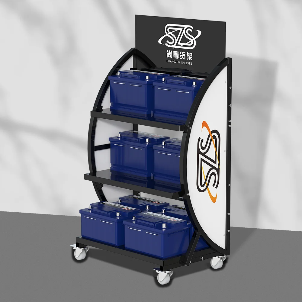 Car Battery Display Rack Metal Oil Display Rack Car Supplies Display Rack Retail Store Shelf Supporting Customization