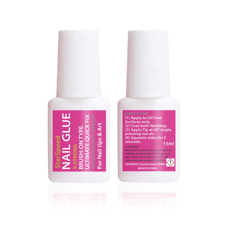 15ml Brush on Nail Glue Sensitive Friendly Nail Art Adhesive Glue Instant Bonds OEM Nail Glue