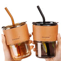 Innovative Products 2025 Glass Water Bottle With Lid and Straw Coffee Tea Cup Custom Logo Slub Cup Portable Leather Sleeve Cup