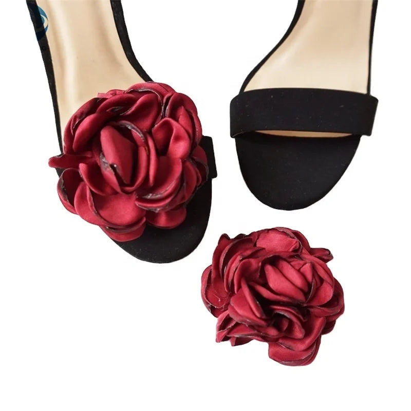 Fashion Red Rose Flower Fabric Shoe Clips Buckles Decorations Accessories for Wedding 2023