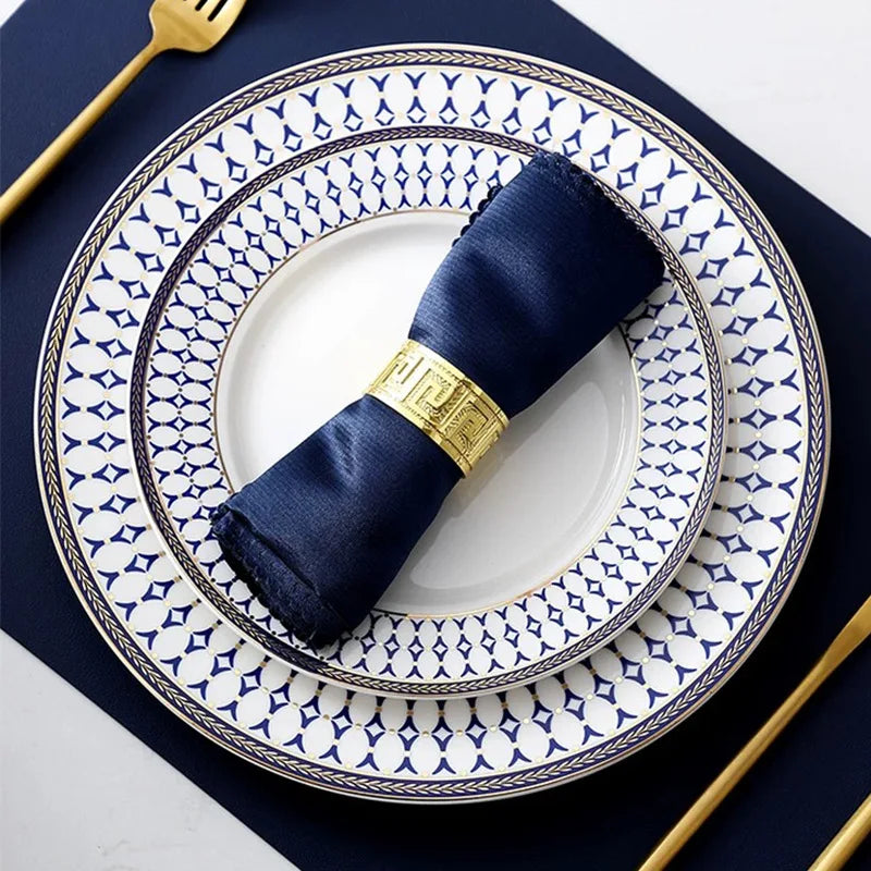 Eco-Friendly White Bone China Tableware Set Gold Rim Coffee Cup Bowl Spoon Charger Wedding Ceramic Glass Dinner Soup Plate