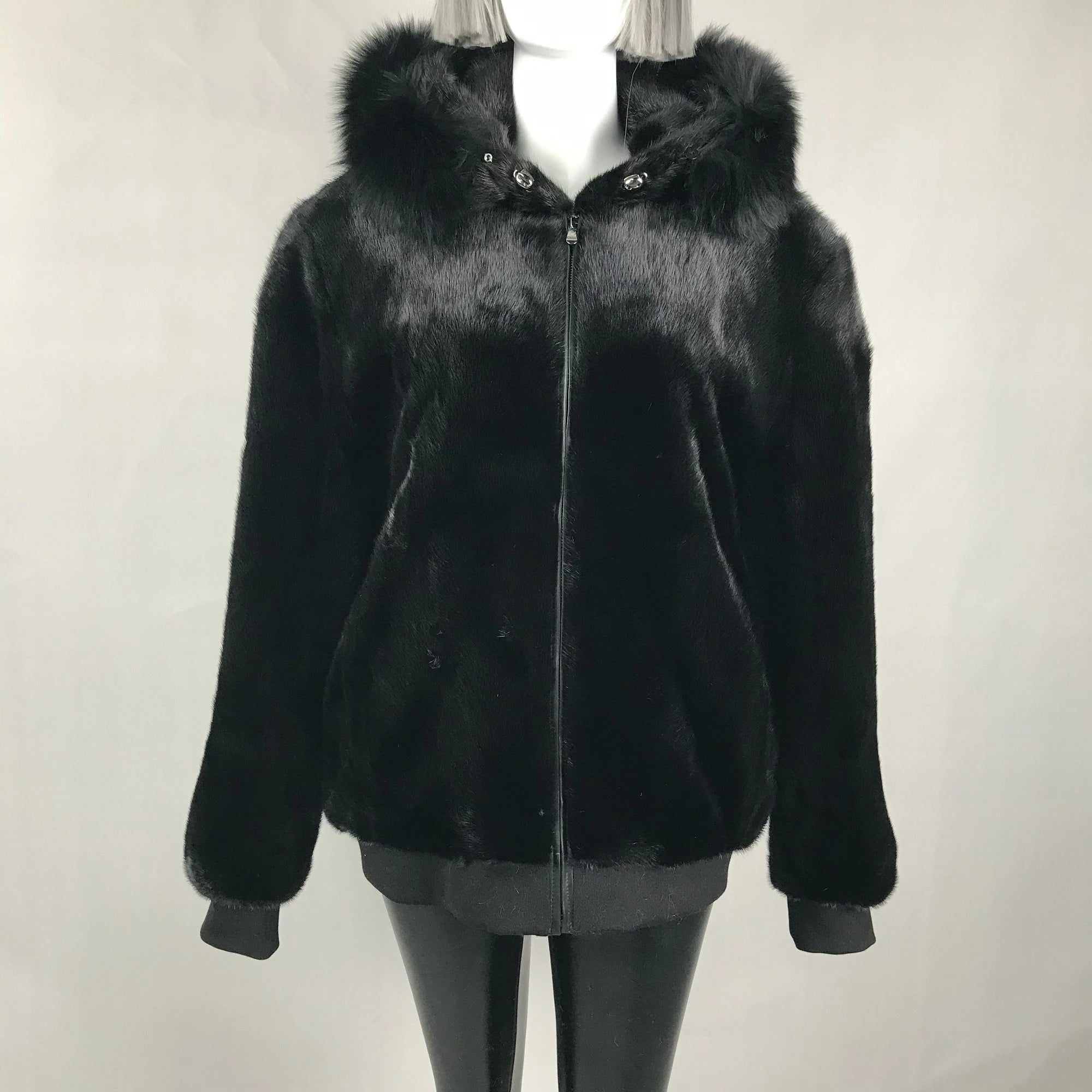 Custom Winter Real MINK Fur Coat Jacket Men Wool Loose Thick Wool Hooded Coat WITH FOX TRIM