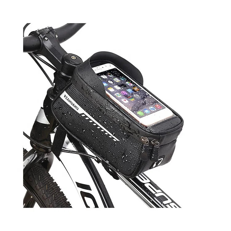 IRONDONKEY Water-Resistant Bike Frame Bag Front Phone Bag Cycling Accessories Pouch Bicycle Bags Boxes Made of Leather