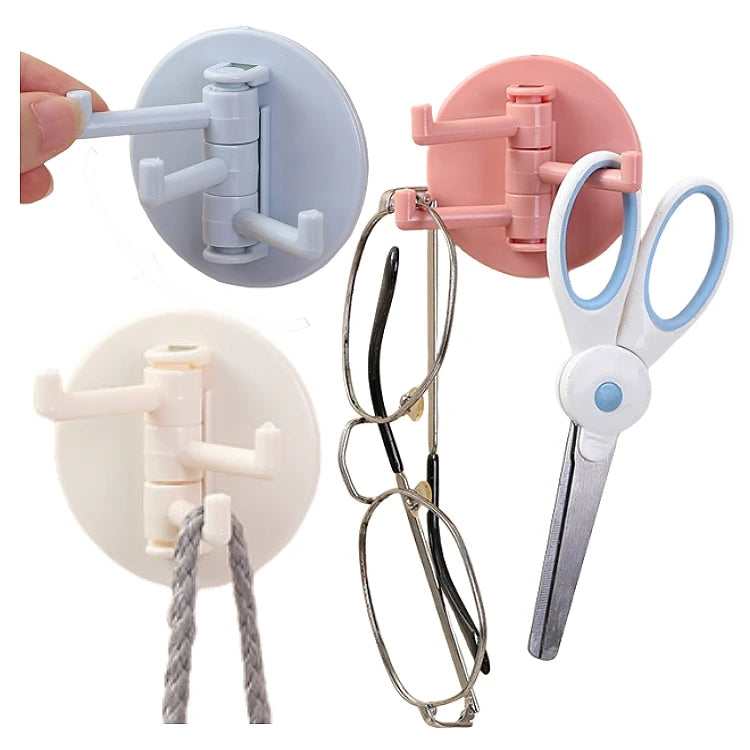 Rotatable 3 Layers Self-Adhesive Wall Hooks Hanging Keys Clothes Hanger Door Robe Hook Coat Rack Bathroom Towel Holder