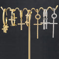 EC1617 Popular Chic Dainty 18K Gold Zircon CZ Micro Hoops with Cross  Charm Huggie Earring